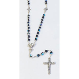 First Communion Black Glass Rosary With Chalice Cross Our Father Beads
