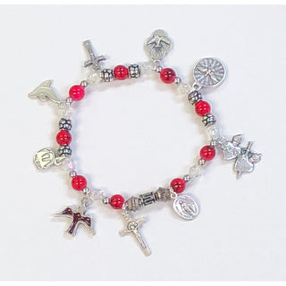 4-Pack - Holy Spirit Stretch Bracelet-Garnet Stretch Bracelet contains 7 Confirmation Pendants