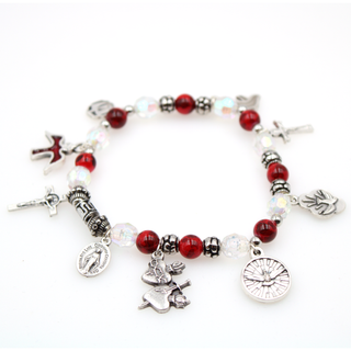 4-Pack - Holy Spirit Stretch Bracelet-Garnet Stretch Bracelet Contains 7 Confirmation Pendants