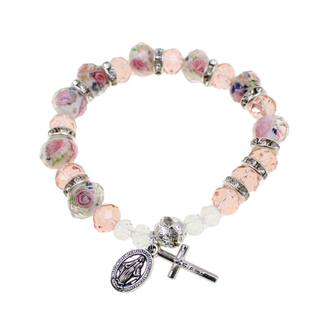 4-pack - Children's Rose Crystal Bracelet with Miraculous Medal and Crucifix