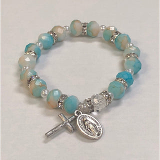4-pack - Children's Size Skytan Blue Glass Stretch Bracelet
