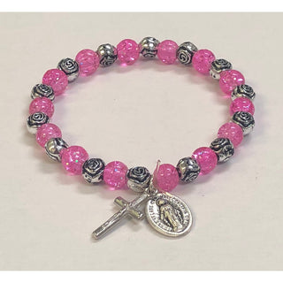 4-pack - Child's Size Double Rose Glass Stretch Bracelet