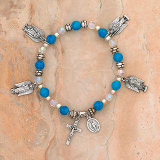 4-Pack - 4 Archangels (Michael, Gabriel, Raphael, Uriel) Sapphire Italian Glass Stretch Bracelet - main product image | CatholicShop.com