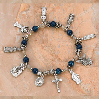 4-Pack - Saints Stretch Bracelet- Blue Topaz