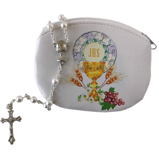 Girl's First Communion Rosary Pouch With Rosary Set