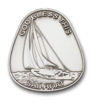 Silver Finish God Bless This Sailboat Visor Clip