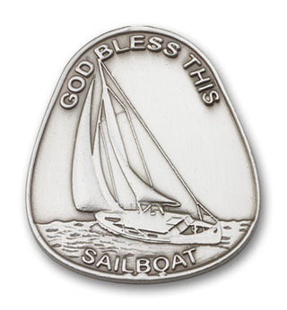 Silver Finish God Bless This Sailboat Visor Clip