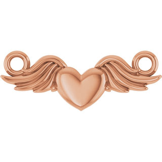 18K Rose Heart with Angel Wings Necklace Center