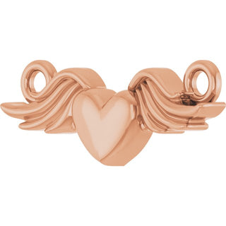 18K Rose Heart with Angel Wings Necklace Center