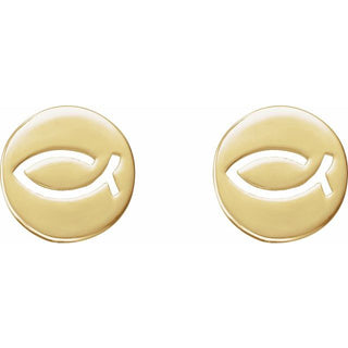14K Yellow Petite Ichthus Fish Earrings