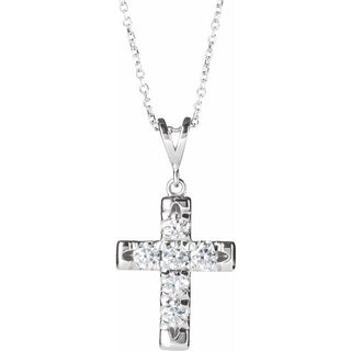 Sterling Silver 3/4 CTW Natural Diamond French-Set Cross 16-18" Necklace