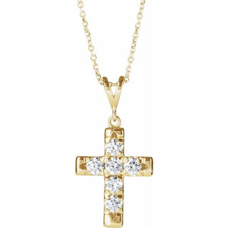 14K Yellow 1/2 CTW Natural Diamond French-Set Cross 16-18" Necklace
