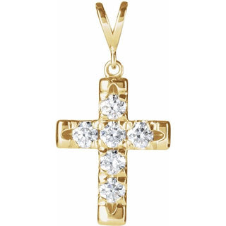14K Yellow 3/4 CTW Natural Diamond French-Set Cross Pendant