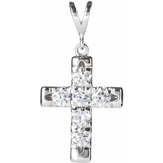 14K White 1/4 CTW Natural Diamond French-Set Cross Pendant