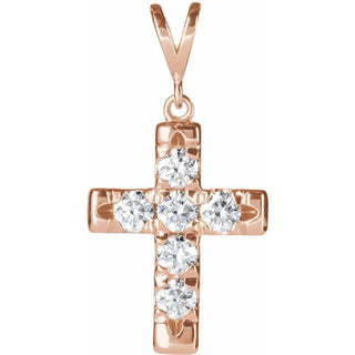 14K Rose 3/4 CTW Natural Diamond French-Set Cross Pendant