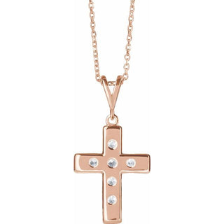 14K Rose 1/4 CTW Natural Diamond French-Set Cross 16-18" Necklace