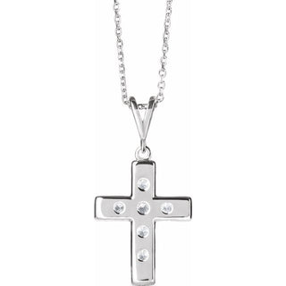 Sterling Silver 3/4 CTW Natural Diamond French-Set Cross 16-18" Necklace