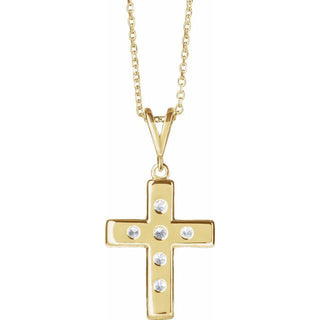 14K Yellow 1/4 CTW Natural Diamond French-Set Cross 16-18" Necklace