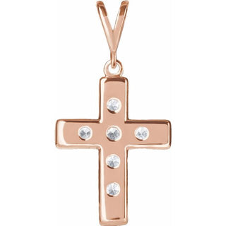 14K Rose 1/2 CTW Natural Diamond French-Set Cross Pendant