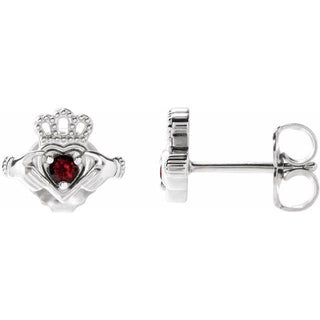 Platinum Natural Mozambique Garnet Claddagh Earrings
