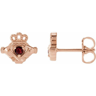 14K Rose Natural Mozambique Garnet Claddagh Earrings