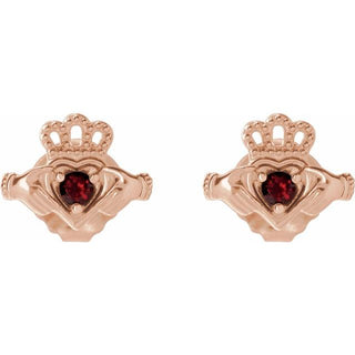 14K Rose Natural Mozambique Garnet Claddagh Earrings
