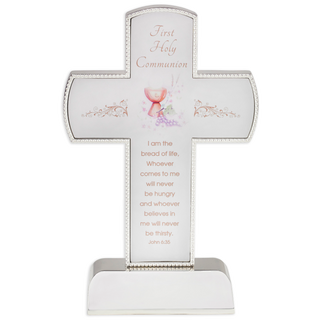 6 Inch Quality Silver Tone Communion Cross On Base