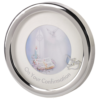5-1/2 Inch Round Silver Tone Confirmation Frame