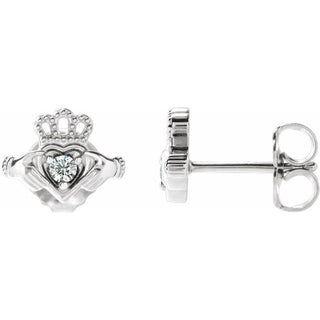 Sterling Silver .06 CTW Natural Diamond Claddagh Earrings