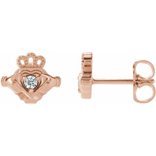 14K Rose .06 CTW Natural Diamond Claddagh Earrings
