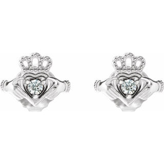 Sterling Silver .06 CTW Natural Diamond Claddagh Earrings
