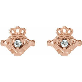 14K Rose .06 CTW Natural Diamond Claddagh Earrings