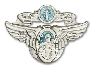 Silver Finish Our Lady of the Highway St Joseph Visor Clip