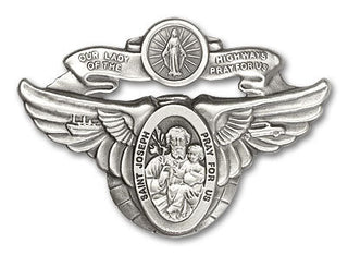 Silver Finish Our Lady of the Highway St Joseph Visor Clip