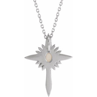 Sterling Silver Natural White Opal & .06 CTW Natural Diamond Nativity Cross 16-18" Necklace