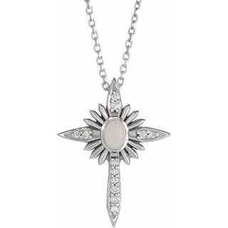 14K White Natural White Opal & .06 CTW Natural Diamond Nativity Cross 16-18" Necklace