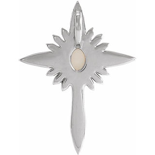 14K White Natural White Opal & .06 CTW Natural Diamond Nativity Cross Pendant