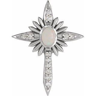 Sterling Silver Natural White Opal & .06 CTW Natural Diamond Nativity Cross Pendant