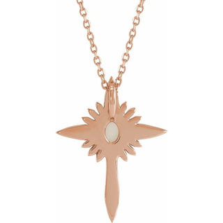 14K Rose Natural White Opal & .06 CTW Natural Diamond Nativity Cross 16-18" Necklace