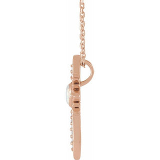 14K Rose Natural White Opal & .06 CTW Natural Diamond Nativity Cross 16-18" Necklace