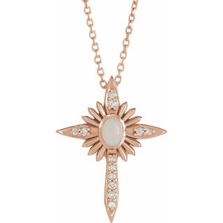 14K Rose Natural White Opal & .06 CTW Natural Diamond Nativity Cross 16-18" Necklace