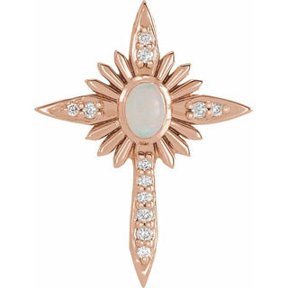 14K Rose Natural White Opal & .06 CTW Natural Diamond Nativity Cross Pendant