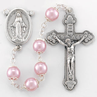 7MM Pink Pearl Capped Bead Rosary