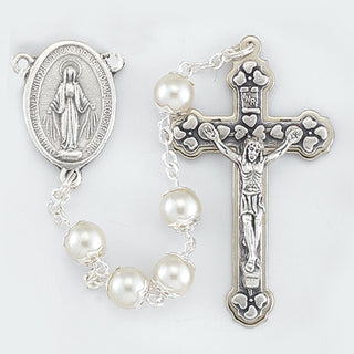 7MM White Pearl Capped Bead Rosary