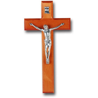 10" Cherry Wood Cross With Silver Corpus