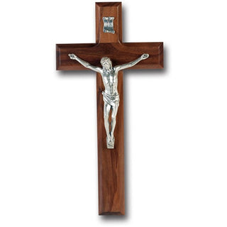10" Walnut Cross With Antique Siilver Corpus