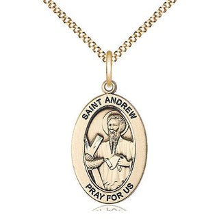 14K Gold-Filled Saint Andrew the Apostle Medal & Necklace Set Engraved Catholic Saint Jewelry