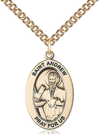 14kt Gold Saint Andrew the Apostle Medal Engraved Catholic Saint Jewelry