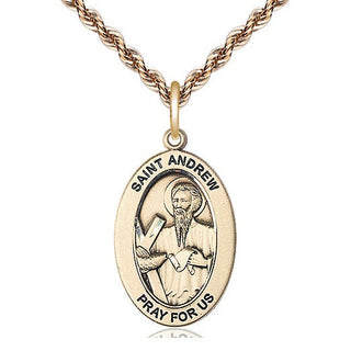 14kt Gold Saint Andrew the Apostle Medal Engraved Catholic Saint Jewelry