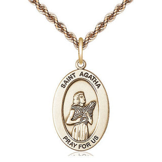 14kt Gold Saint Agatha Medal Engraved Catholic Saint Jewelry